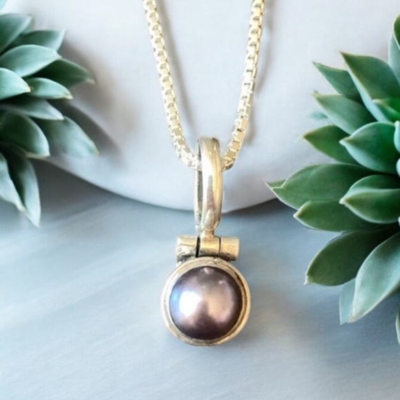 Freshwater Pearl and Silver Filigree Pendant on Silver Box Chain Necklace NIB